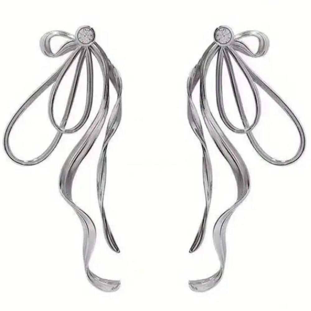 Silver Bow Stud Earrings 925 post